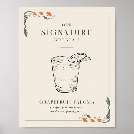  Art Nouveau Signature Cocktail Sign Poster (Voorkant)