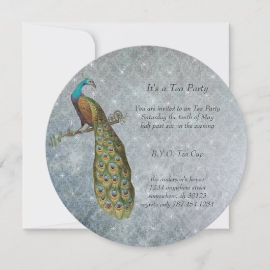 Art Nouveau Silver Metallic Peacock Tea Kaart (Voorkant)