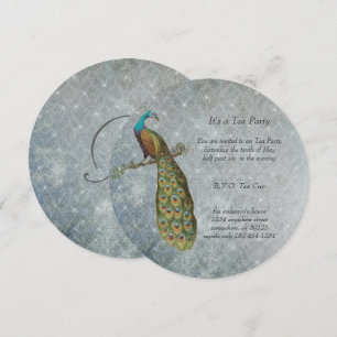 Art Nouveau Silver Metallic Peacock Tea Kaart