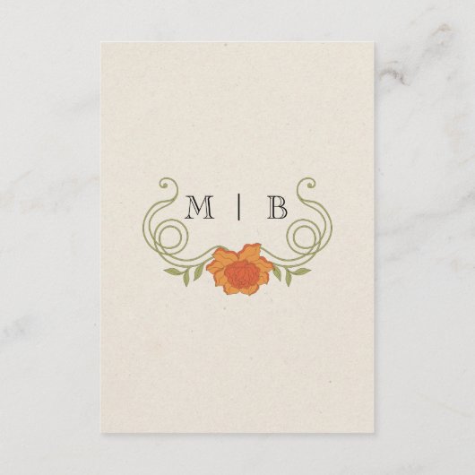 Art Nouveau Sinaasappel Bloemen Groene bruiloft De Informatiekaartje (Achterkant)