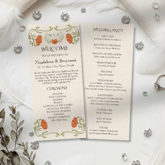 Art Nouveau Sinaasappel Bloemen Trouwprogramma