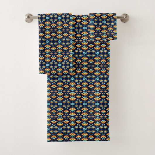 Art Nouveau sinaasappel en blauw Bloemen Bad Handdoek (Insitu)
