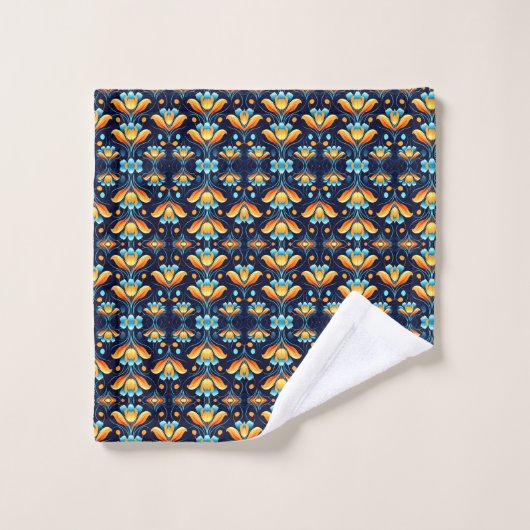 Art Nouveau sinaasappel en blauw Bloemen Bad Handdoek (Wasdoekje)