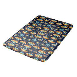 Art Nouveau sinaasappel en blauw Bloemen Badmat