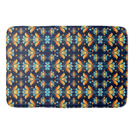 Art Nouveau sinaasappel en blauw Bloemen Badmat