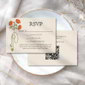  Art Nouveau Sinaasappel Groene Bloemen QR-code RSVP Kaartje