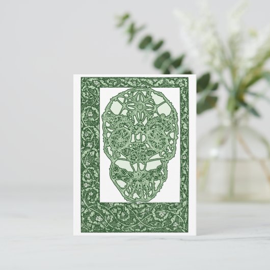 Art Nouveau Skull Green Day of the Dead Briefkaart (Staand voorkant)