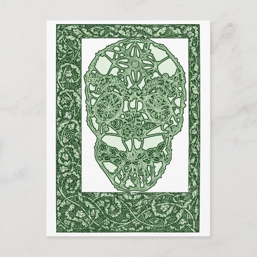 Art Nouveau Skull Green Day of the Dead Briefkaart (Voorkant)