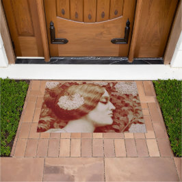 Art Nouveau Slapen Vrouw Onder De Bloemen Deurmat