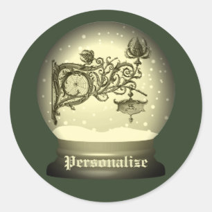 Art nouveau sneeuw wereldbol anton seder elegant ronde sticker