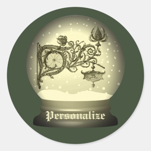 Art nouveau sneeuw wereldbol anton seder elegant ronde sticker (Voorkant)