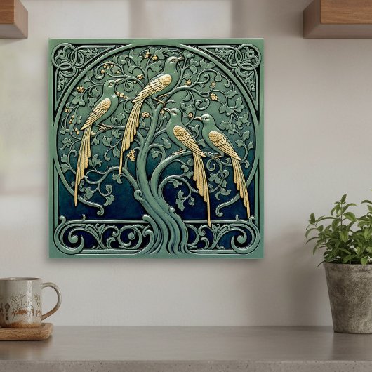 Art Nouveau Songbirds Pat#11 ID1193 Tegeltje