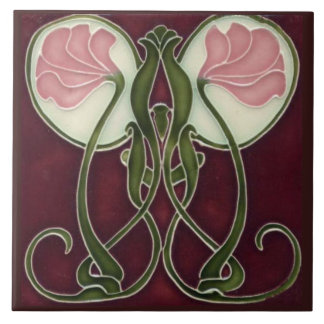 Art Nouveau-souvenirtegel - Roze bloemknoppen Tegeltje