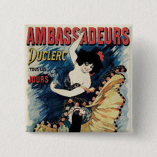  Art Nouveau, Spaanse Flamenco Dancer Vierkante Button 5,1 Cm