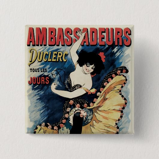  Art Nouveau, Spaanse Flamenco Dancer Vierkante Button 5,1 Cm (Voorkant)