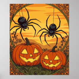 Art Nouveau Spinnen in een Jack op Lantern Field Poster