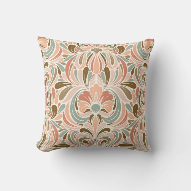 Art Nouveau Spirit Peach, Aqua, Taupe Kussen (Voorkant)