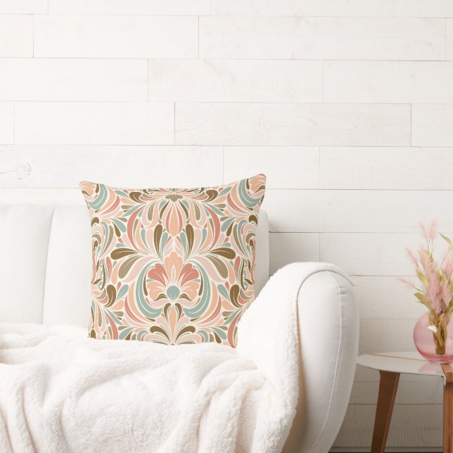 Art Nouveau Spirit Peach, Aqua, Taupe Kussen (Bank)