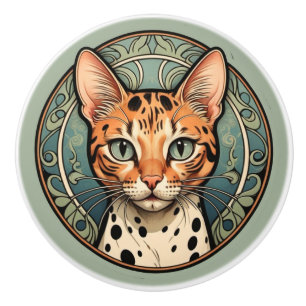 art nouveau spotted cat keramische knop