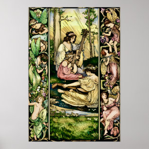 Art Nouveau Sprookjesmusici Vintage Illustratie Poster