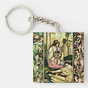 Art Nouveau Sprookjesmusici Vintage Illustratie Sleutelhanger