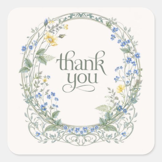 Art Nouveau Stained Glass Floral Frame  Vierkante Sticker (Voorkant)