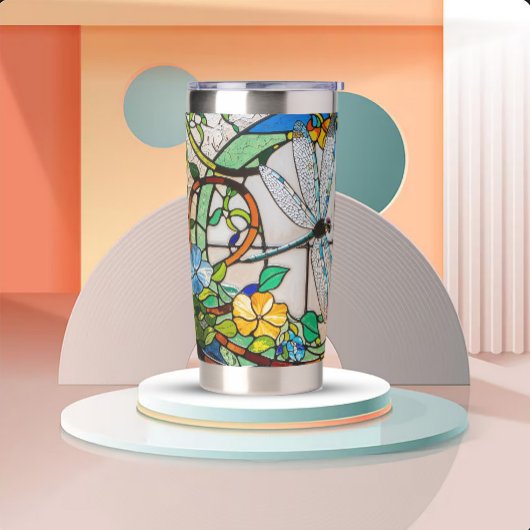 Art Nouveau Stained Glass Look Geïsoleerde Drinkbeker