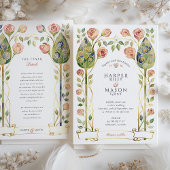 Art Nouveau Stained Glass Rose Gold Wedding Kaart