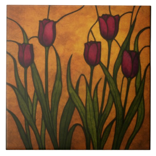 Art Nouveau Stained Glass Style Tulip Tegeltje (Voorkant)