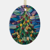 Art Nouveau Stained Glass Tree – 2025 Holiday Gift Keramisch Ornament (Rechts)