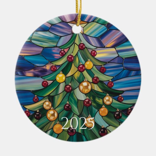 Art Nouveau Stained Glass Tree – 2025 Holiday Gift Keramisch Ornament (Voorkant)