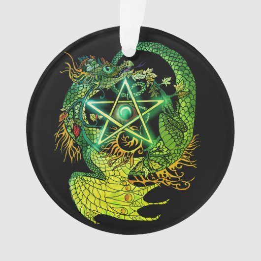 Art Nouveau Star/Pentacle Dragon gekleurd Ornament (voorkant)