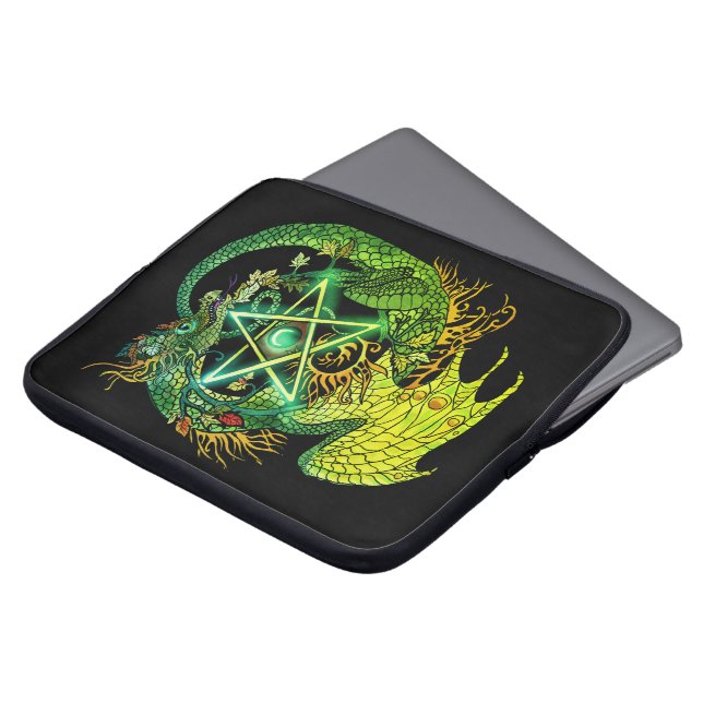 Art Nouveau Star/Pentacle Dragon Laptop Sleeve (Voorkant top)