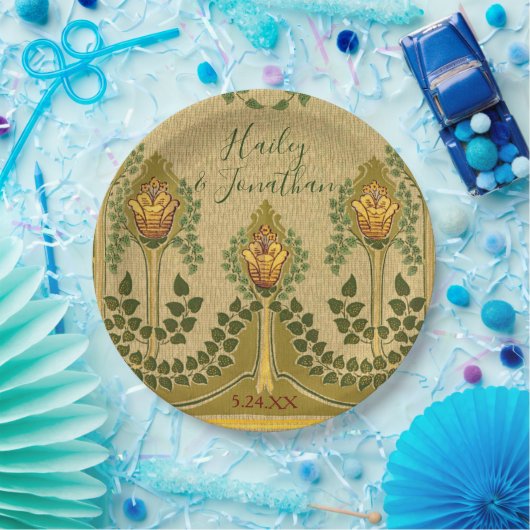 Art Nouveau Stengels Tulp Bloem Kleine Ivy Bladere Papieren Bordje (Feest)