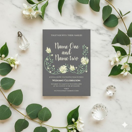 Art Nouveau stijl donkere bloemen bruiloft uitnodi Kaart