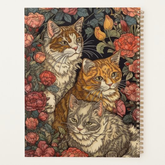 Art Nouveau stijl Drie katten met bloemen Planner (Achterkant)