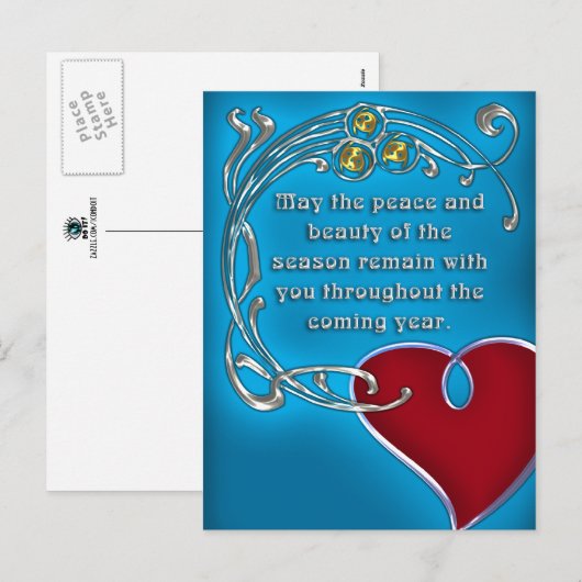 Art Nouveau Stijl Gevoelige Kerst in Blauw Feestdagenkaart (Voorkant / Achterkant)