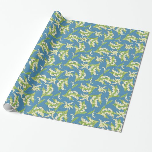 Art Nouveau Stijl Giftwrap, Lelies op blauw Cadeaupapier (Uitgerold)