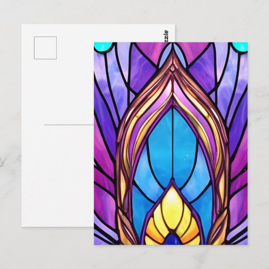 Art Nouveau Stijl Glas in lood Peacock Veer Briefkaart (Voorkant / Achterkant)