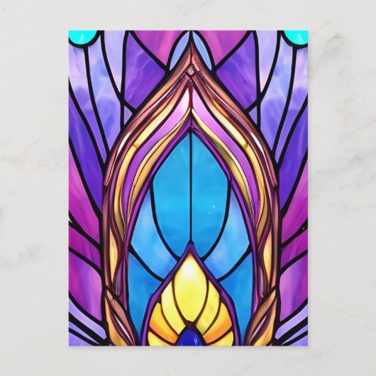 Art Nouveau Stijl Glas in lood Peacock Veer Briefkaart (Voorkant)