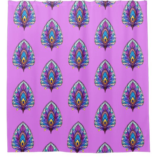 Art Nouveau Stijl Glas in lood Peacock Veer Douchegordijn (Voorkant)