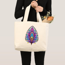 Art Nouveau Stijl Glas in lood Peacock Veer Grote Tote Bag