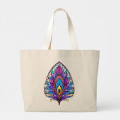 Art Nouveau Stijl Glas in lood Peacock Veer Grote Tote Bag (Achterkant)