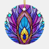 Art Nouveau Stijl Glas in lood Peacock Veer Keramisch Ornament (Voorkant)