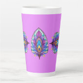 Art Nouveau Stijl Glas in lood Peacock Veer Latte Mok (Voorkant)