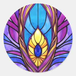 Art Nouveau Stijl Glas in lood Peacock Veer Ronde Sticker