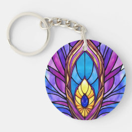 Art Nouveau Stijl Glas in lood Peacock Veer Sleutelhanger