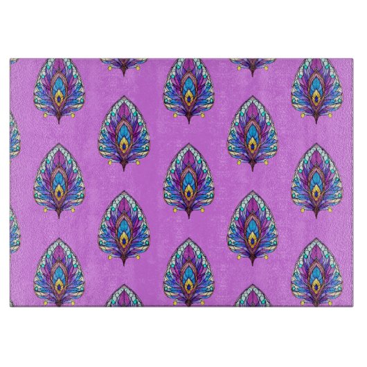 Art Nouveau Stijl Glas in lood Peacock Veer Snijplank (Voorkant)