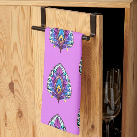 Art Nouveau Stijl Glas in lood Peacock Veer Theedoek (Derde Gevouwen)