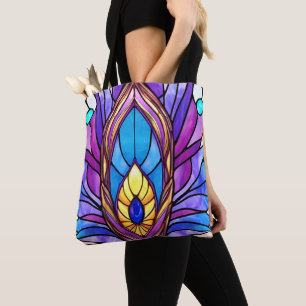 Art Nouveau Stijl Glas in lood Peacock Veer Tote Bag